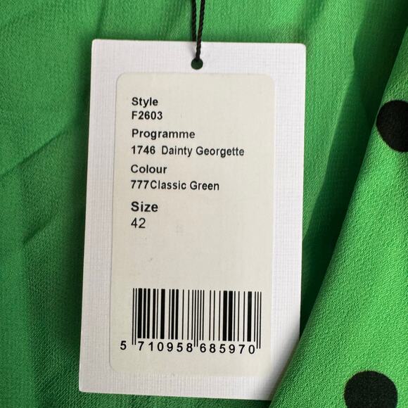 Ganni Dress Dainty Georgette Wrap Polka Dot Classic Green Size 42 Versatile - Picture 14 of 15